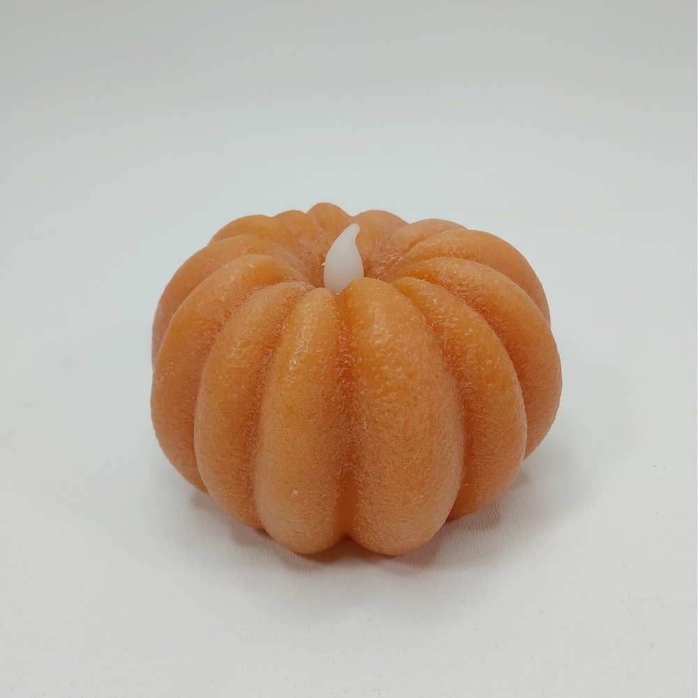 Mud Pie Pumpkin Figural Flameless Flickering LED Candle Dark Orange